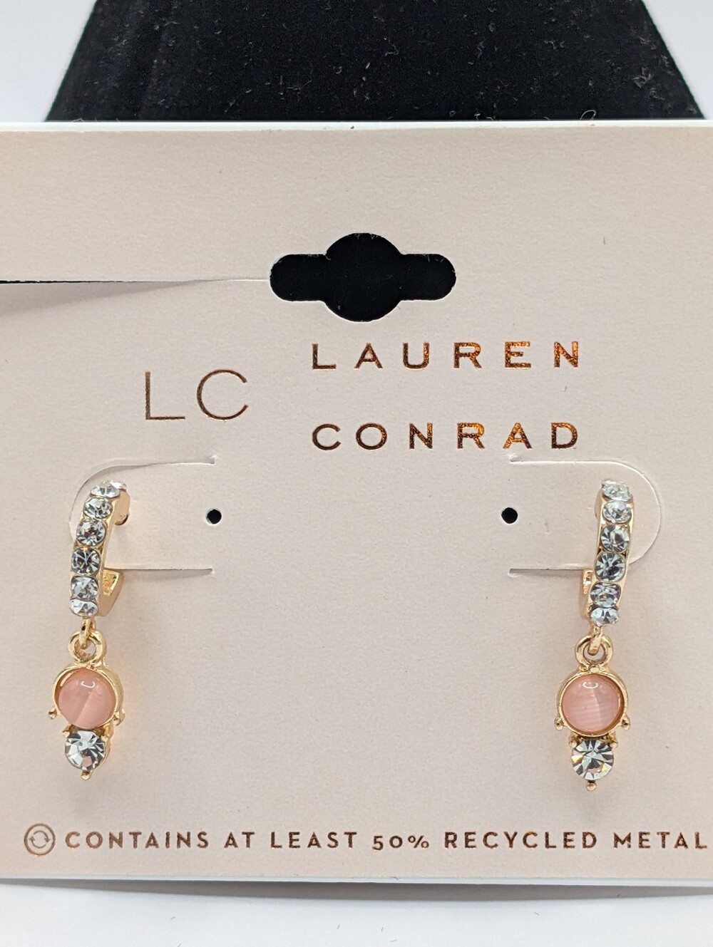 LC Lauren Conrad Gold-Tone Hoop Earrings with Pink Drops and Crystals